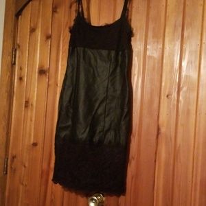 Black leather and lace cocktail dress